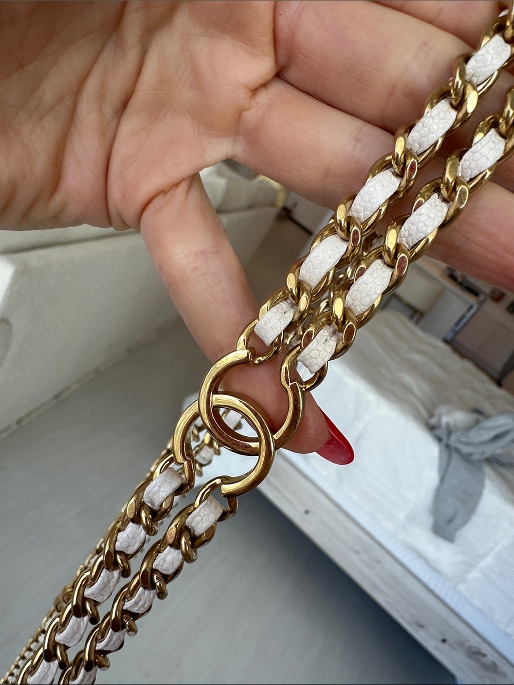 White Chanel Mini Gold Flap Bag - Picture 5 of 16